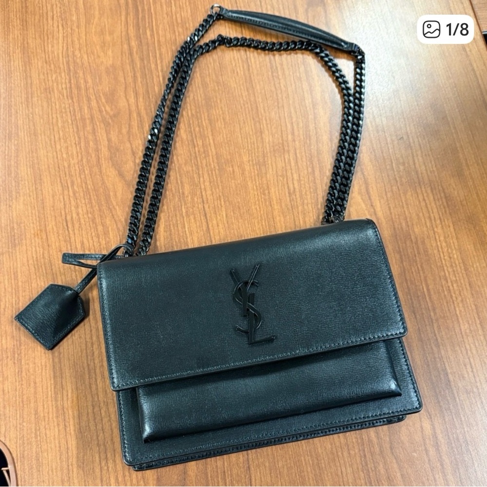 Saint Laurent Black Leather Shoulder Bag with Chain Strap